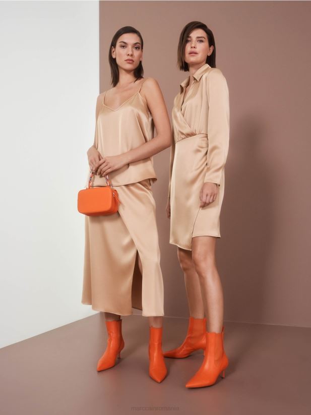 vârf cu lanț subțire Marc Cain caramel strălucitor îmbrăcăminte 4826HH1290