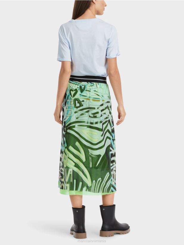 Fusta cu design graffiti din jerseu de tul Marc Cain albastru pudra moale îmbrăcăminte 4826HH469