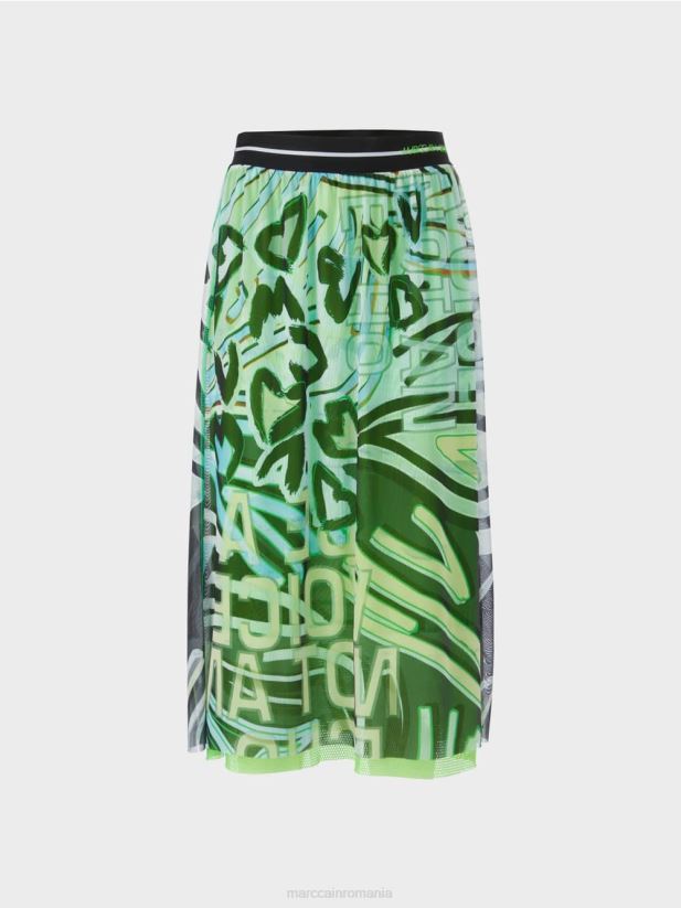 Fusta cu design graffiti din jerseu de tul Marc Cain albastru pudra moale îmbrăcăminte 4826HH469