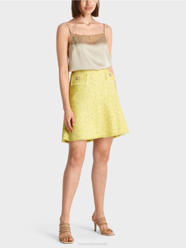 fustă mini evazată boucle Marc Cain verde lamaie îmbrăcăminte 4826HH485