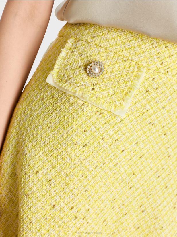 fustă mini evazată boucle Marc Cain verde lamaie îmbrăcăminte 4826HH485