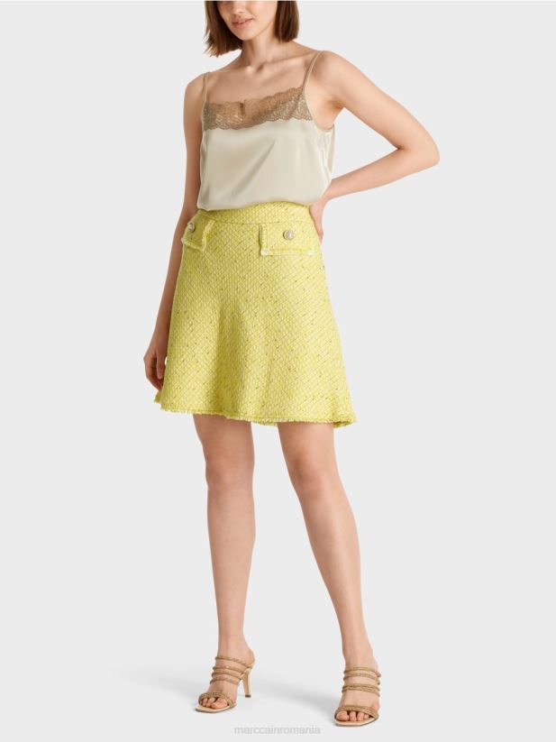 fustă mini evazată boucle Marc Cain verde lamaie îmbrăcăminte 4826HH485