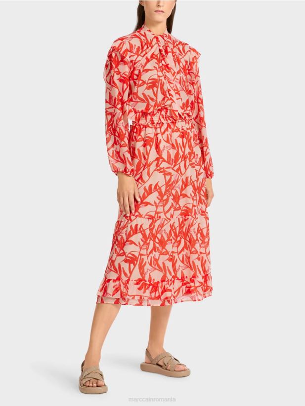 fusta cu volan cu model floral Marc Cain bronz strălucitor îmbrăcăminte 4826HH500