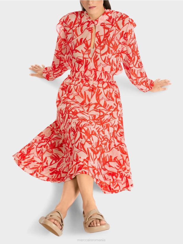 fusta cu volan cu model floral Marc Cain bronz strălucitor îmbrăcăminte 4826HH500