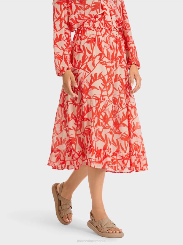 fusta cu volan cu model floral Marc Cain bronz strălucitor îmbrăcăminte 4826HH500