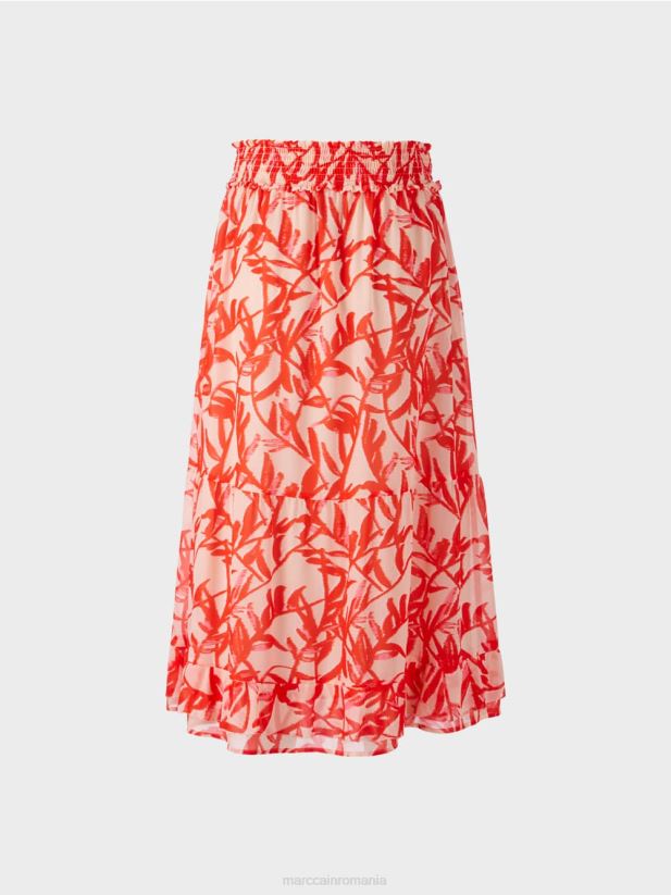 fusta cu volan cu model floral Marc Cain bronz strălucitor îmbrăcăminte 4826HH500