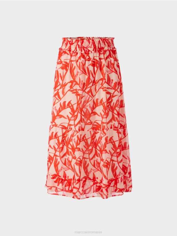fusta cu volan cu model floral Marc Cain bronz strălucitor îmbrăcăminte 4826HH500