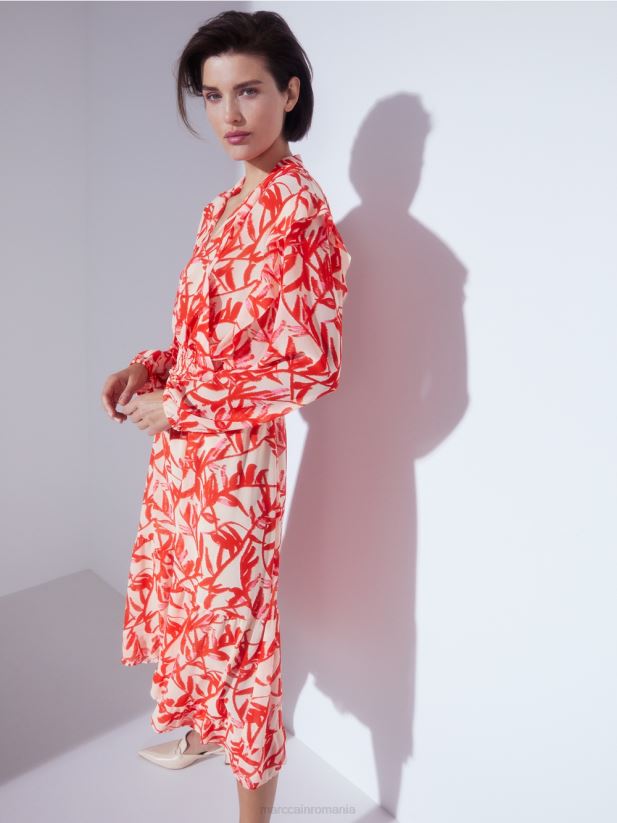 fusta cu volan cu model floral Marc Cain bronz strălucitor îmbrăcăminte 4826HH500