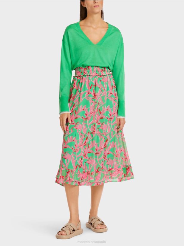 fusta cu volan cu model floral Marc Cain jad strălucitor îmbrăcăminte 4826HH499