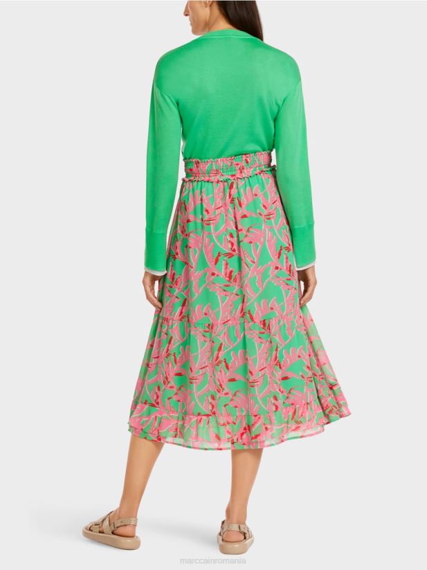 fusta cu volan cu model floral Marc Cain jad strălucitor îmbrăcăminte 4826HH499