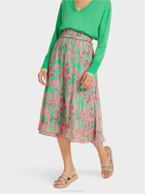 fusta cu volan cu model floral Marc Cain jad strălucitor îmbrăcăminte 4826HH499