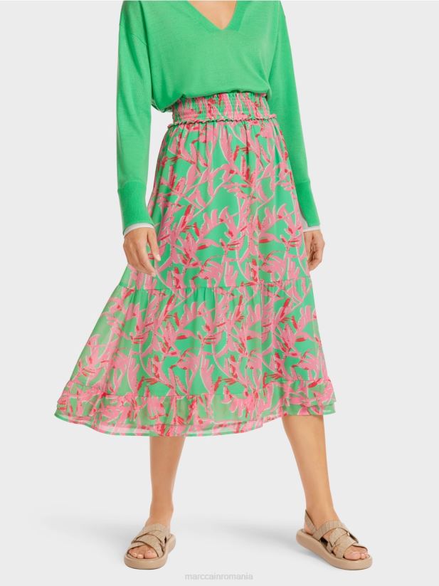 fusta cu volan cu model floral Marc Cain jad strălucitor îmbrăcăminte 4826HH499