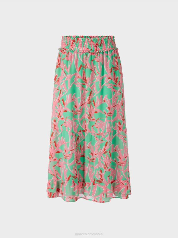 fusta cu volan cu model floral Marc Cain jad strălucitor îmbrăcăminte 4826HH499