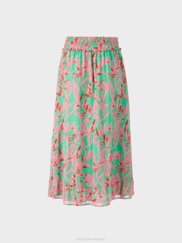 fusta cu volan cu model floral Marc Cain jad strălucitor îmbrăcăminte 4826HH499