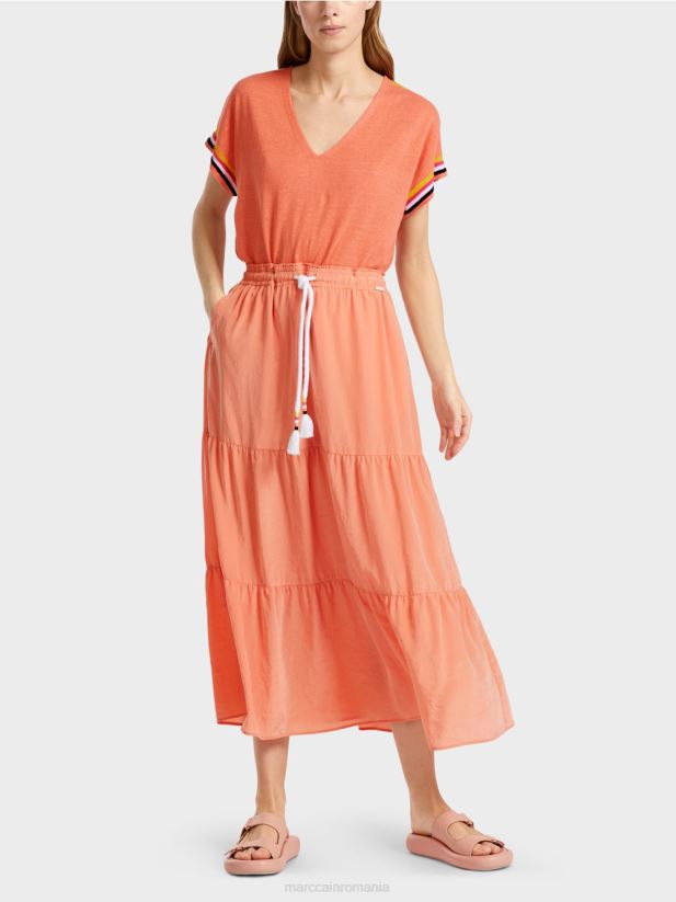 fusta cu volan cu snur Marc Cain teracotă ușoară îmbrăcăminte 4826HH480