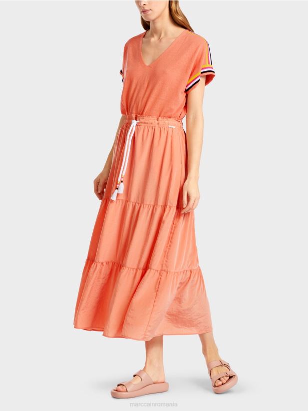 fusta cu volan cu snur Marc Cain teracotă ușoară îmbrăcăminte 4826HH480