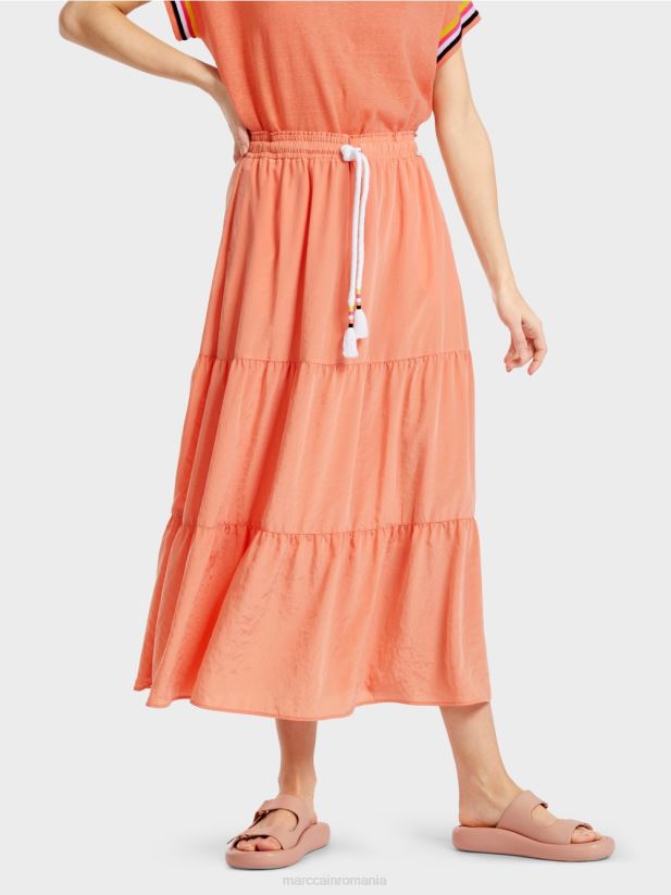 fusta cu volan cu snur Marc Cain teracotă ușoară îmbrăcăminte 4826HH480