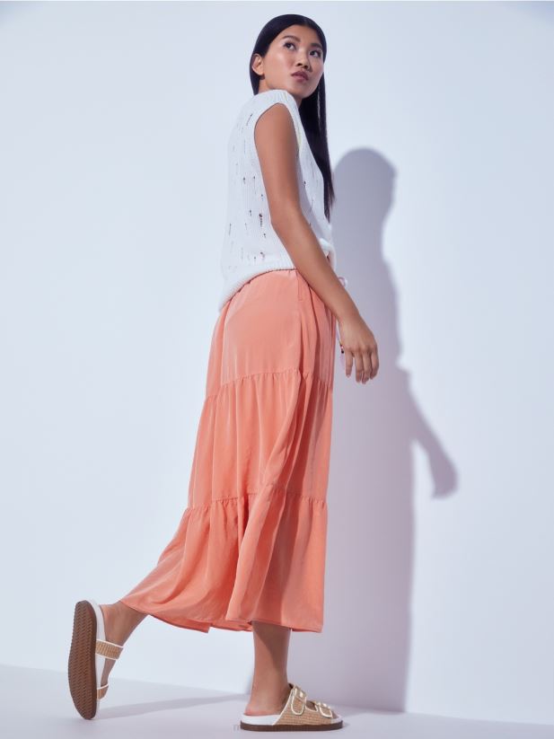 fusta cu volan cu snur Marc Cain teracotă ușoară îmbrăcăminte 4826HH480