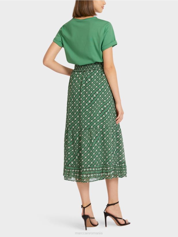 fusta cu volan imprimat Marc Cain mușchi verde îmbrăcăminte 4826HH509