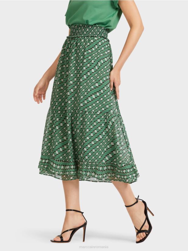 fusta cu volan imprimat Marc Cain mușchi verde îmbrăcăminte 4826HH509