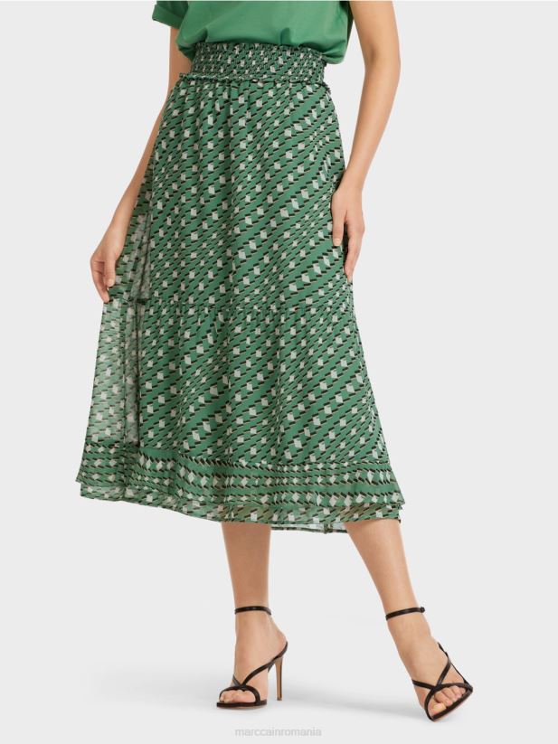 fusta cu volan imprimat Marc Cain mușchi verde îmbrăcăminte 4826HH509