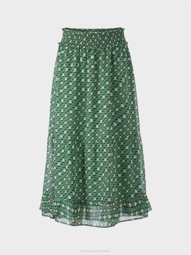 fusta cu volan imprimat Marc Cain mușchi verde îmbrăcăminte 4826HH509