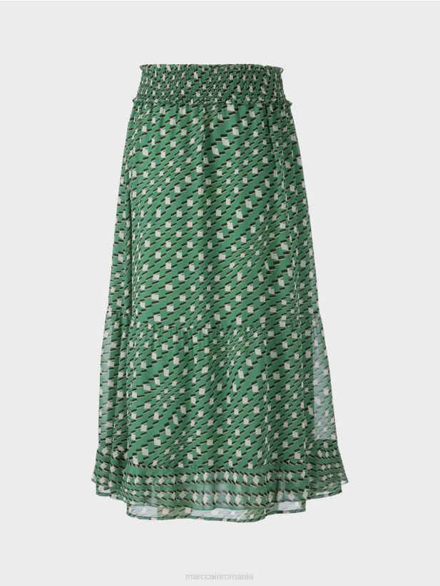 fusta cu volan imprimat Marc Cain mușchi verde îmbrăcăminte 4826HH509