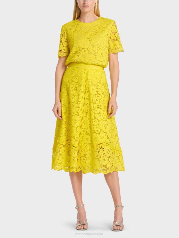 fusta din dantela Marc Cain verde lamaie îmbrăcăminte 4826HH484