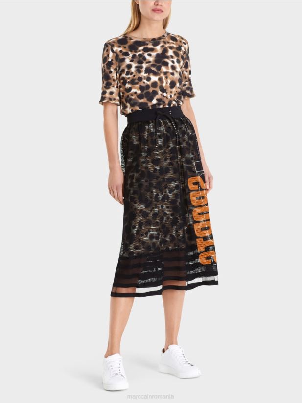 fusta din plasa cu captuseala imprimata Marc Cain cafea ușoară îmbrăcăminte 4826HH503