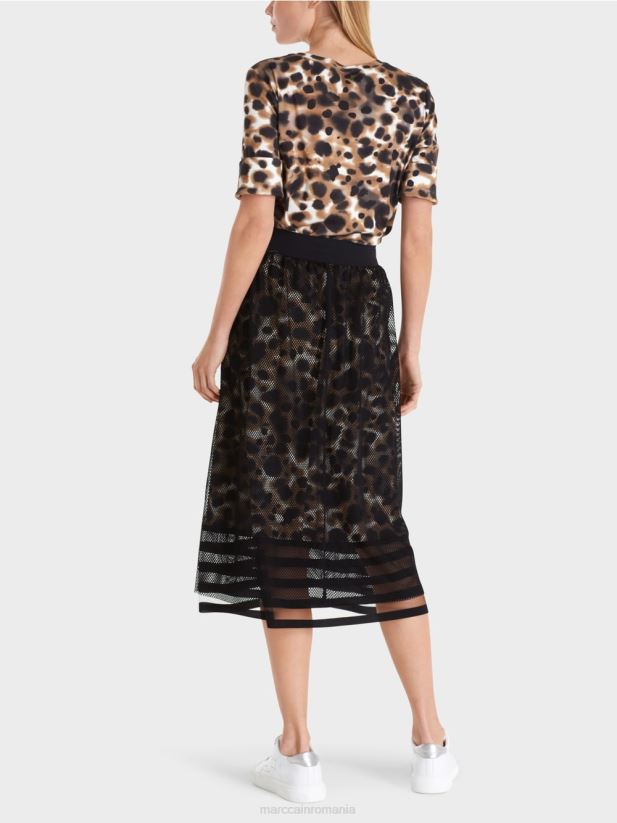 fusta din plasa cu captuseala imprimata Marc Cain cafea ușoară îmbrăcăminte 4826HH503
