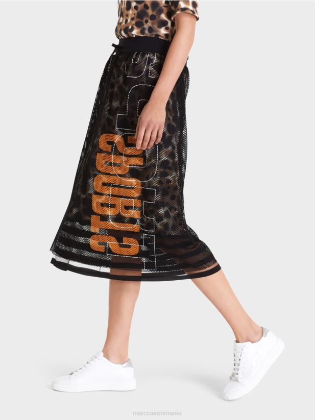 fusta din plasa cu captuseala imprimata Marc Cain cafea ușoară îmbrăcăminte 4826HH503