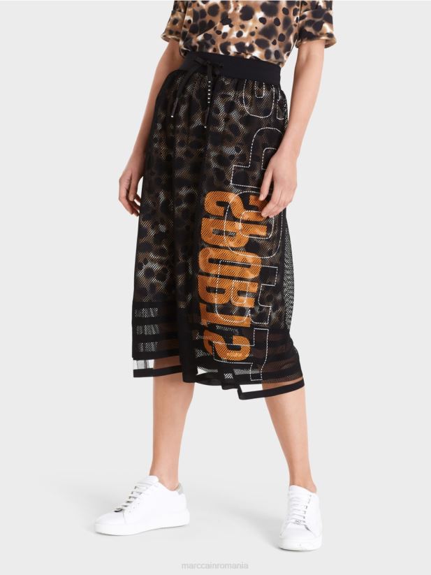 fusta din plasa cu captuseala imprimata Marc Cain cafea ușoară îmbrăcăminte 4826HH503
