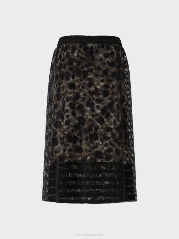 fusta din plasa cu captuseala imprimata Marc Cain cafea ușoară îmbrăcăminte 4826HH503