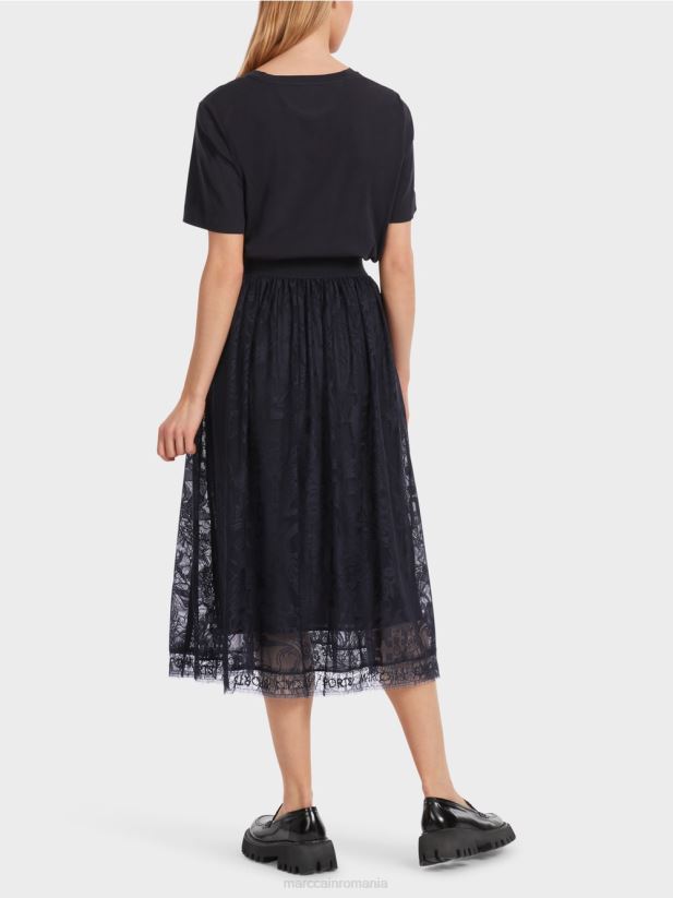 fusta lata din dantela de tul Marc Cain albastru miezul nopții îmbrăcăminte 4826HH456