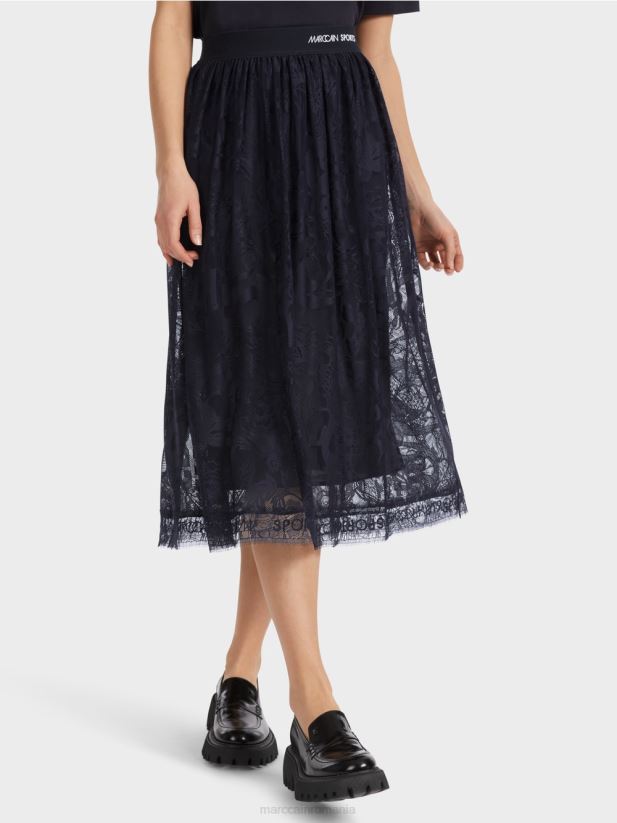 fusta lata din dantela de tul Marc Cain albastru miezul nopții îmbrăcăminte 4826HH456