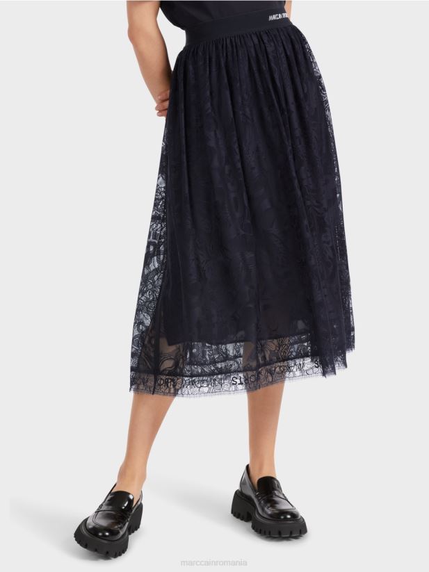 fusta lata din dantela de tul Marc Cain albastru miezul nopții îmbrăcăminte 4826HH456