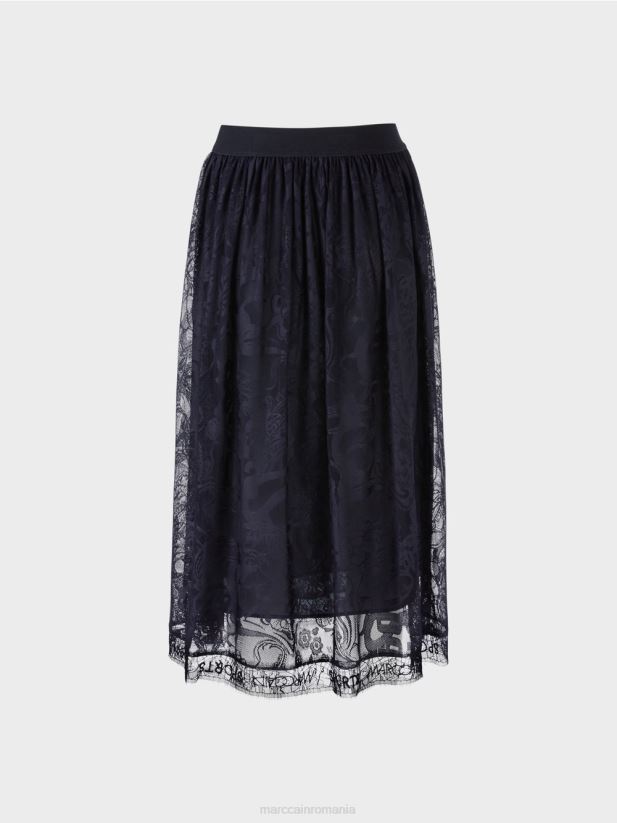fusta lata din dantela de tul Marc Cain albastru miezul nopții îmbrăcăminte 4826HH456