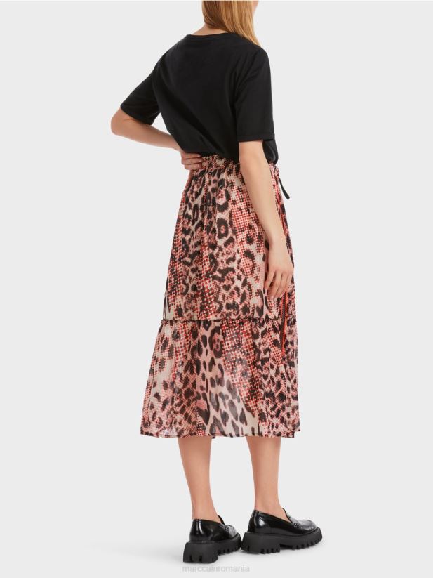 fusta lunga cu etaje cu imprimeu leu Marc Cain campari îmbrăcăminte 4826HH464