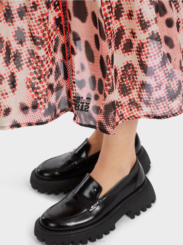 fusta lunga cu etaje cu imprimeu leu Marc Cain campari îmbrăcăminte 4826HH464