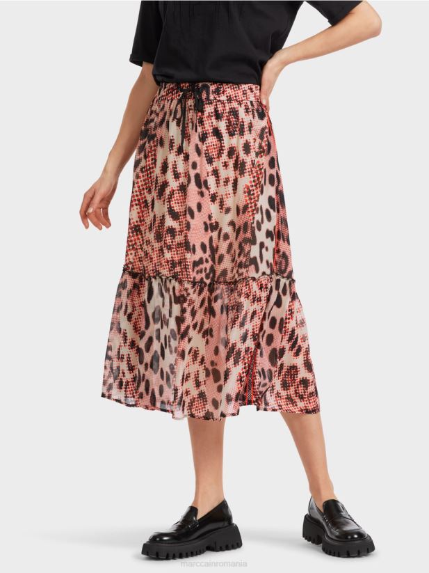 fusta lunga cu etaje cu imprimeu leu Marc Cain campari îmbrăcăminte 4826HH464