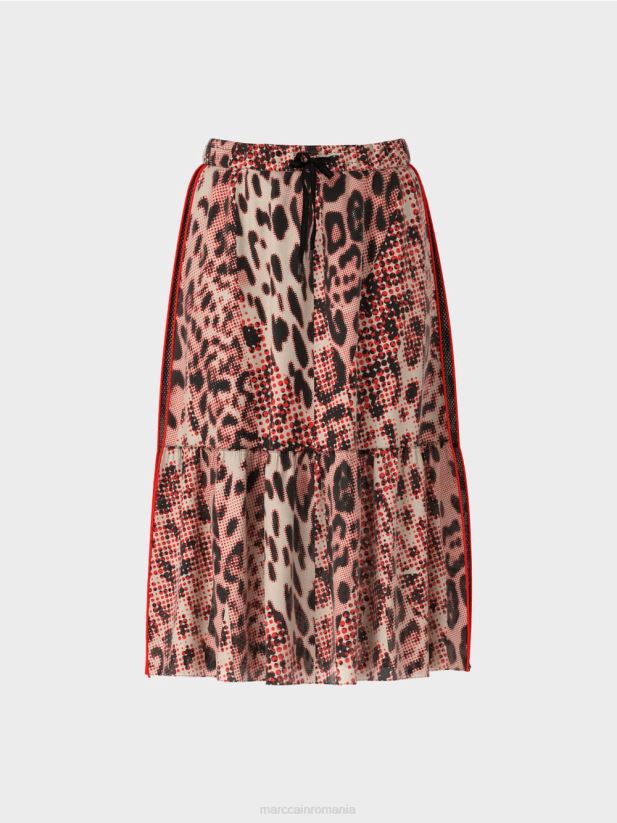 fusta lunga cu etaje cu imprimeu leu Marc Cain campari îmbrăcăminte 4826HH464