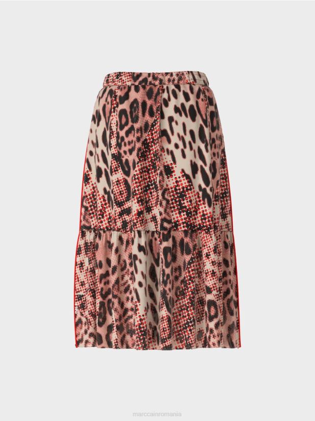 fusta lunga cu etaje cu imprimeu leu Marc Cain campari îmbrăcăminte 4826HH464