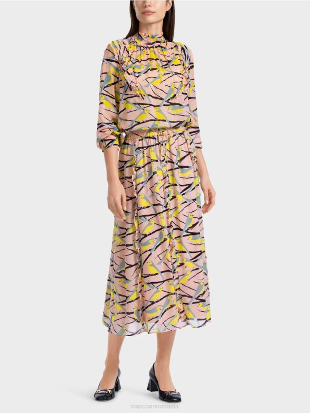 fusta midi cu detalii cu volane Marc Cain roz pudra moale îmbrăcăminte 4826HH472