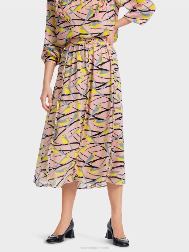 fusta midi cu detalii cu volane Marc Cain roz pudra moale îmbrăcăminte 4826HH472