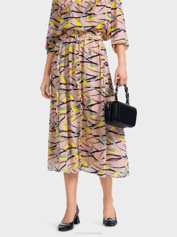 fusta midi cu detalii cu volane Marc Cain roz pudra moale îmbrăcăminte 4826HH472