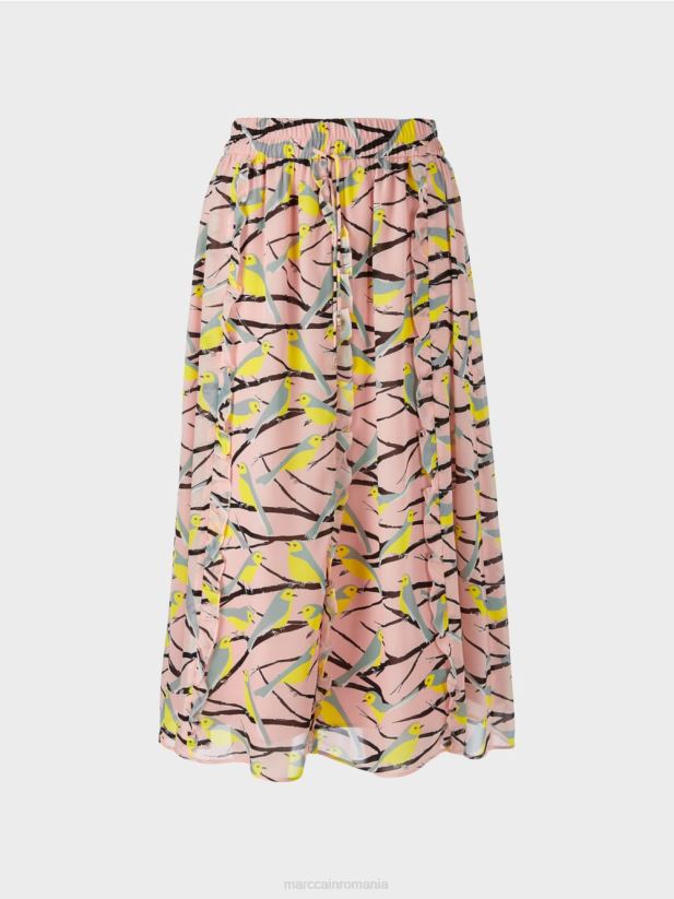 fusta midi cu detalii cu volane Marc Cain roz pudra moale îmbrăcăminte 4826HH472
