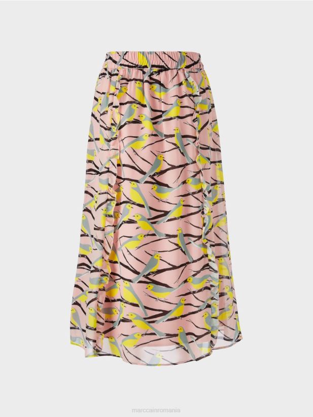 fusta midi cu detalii cu volane Marc Cain roz pudra moale îmbrăcăminte 4826HH472