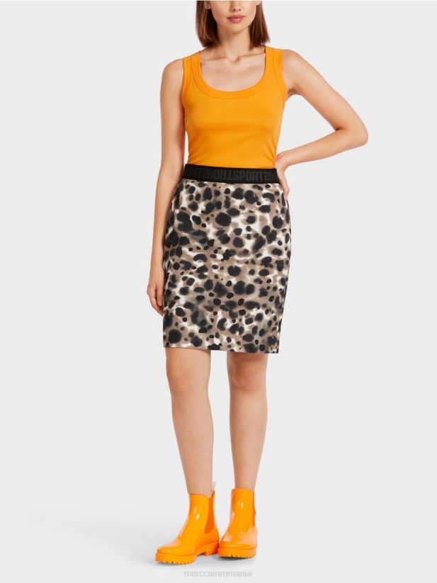 fusta mini cu imprimeu leopard Marc Cain cafea ușoară îmbrăcăminte 4826HH504