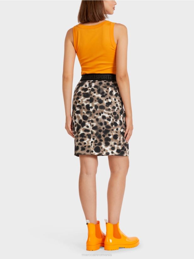 fusta mini cu imprimeu leopard Marc Cain cafea ușoară îmbrăcăminte 4826HH504