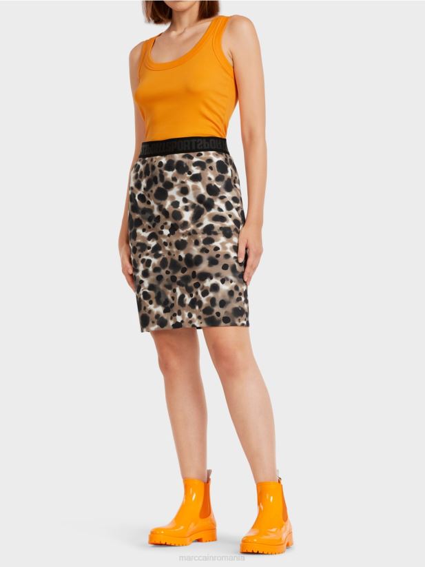 fusta mini cu imprimeu leopard Marc Cain cafea ușoară îmbrăcăminte 4826HH504